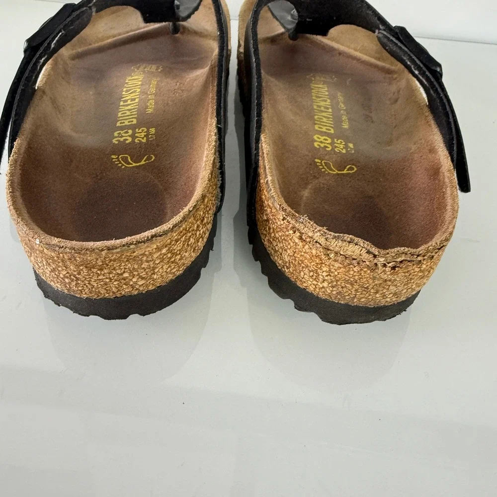 Birkenstock Gizeh Sandals Women 38 Black Birko-Flor Thong Buckle 12146